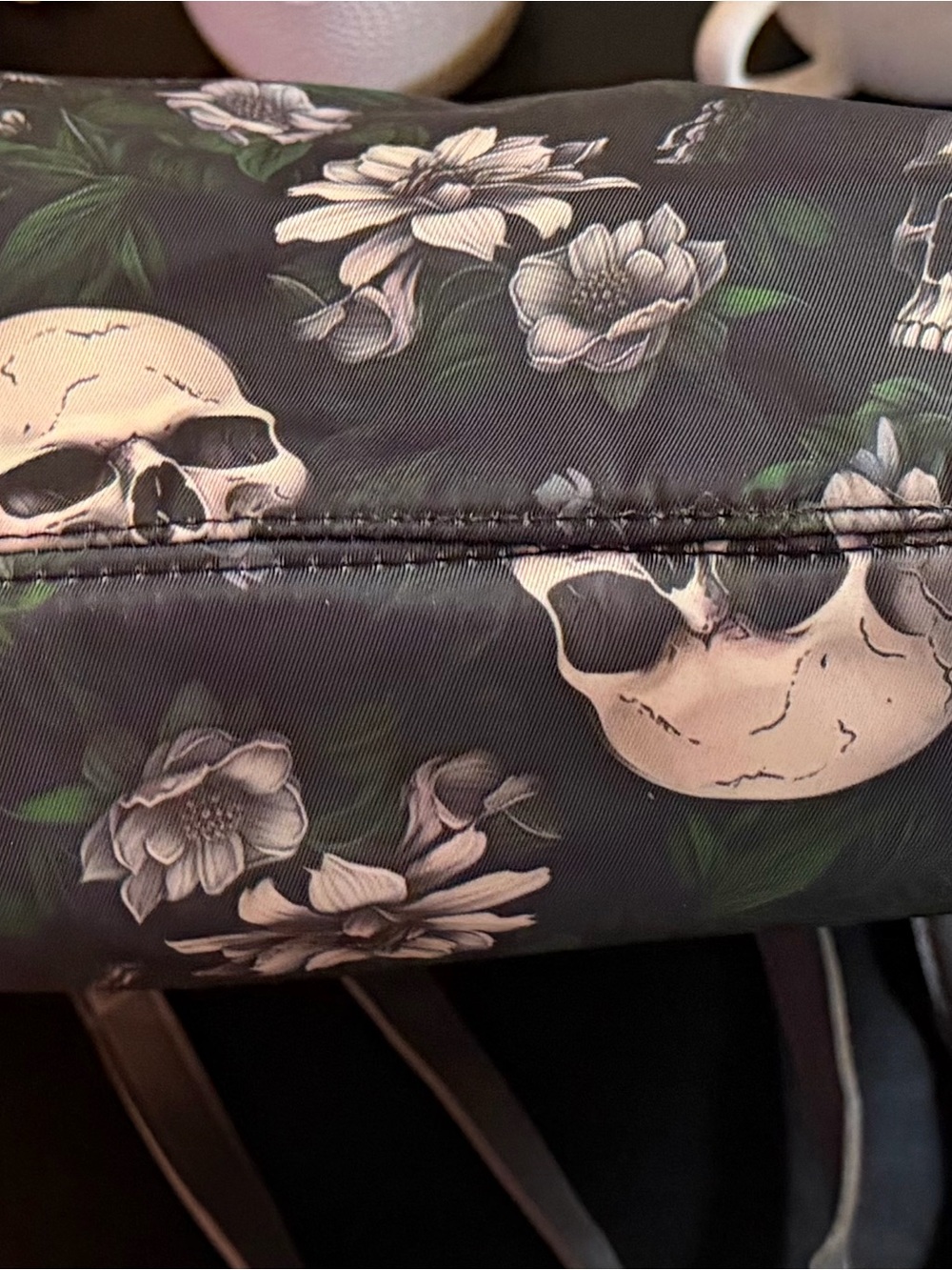 Skull Floral Tote Bag - Black and Green - Picture 3 of 7